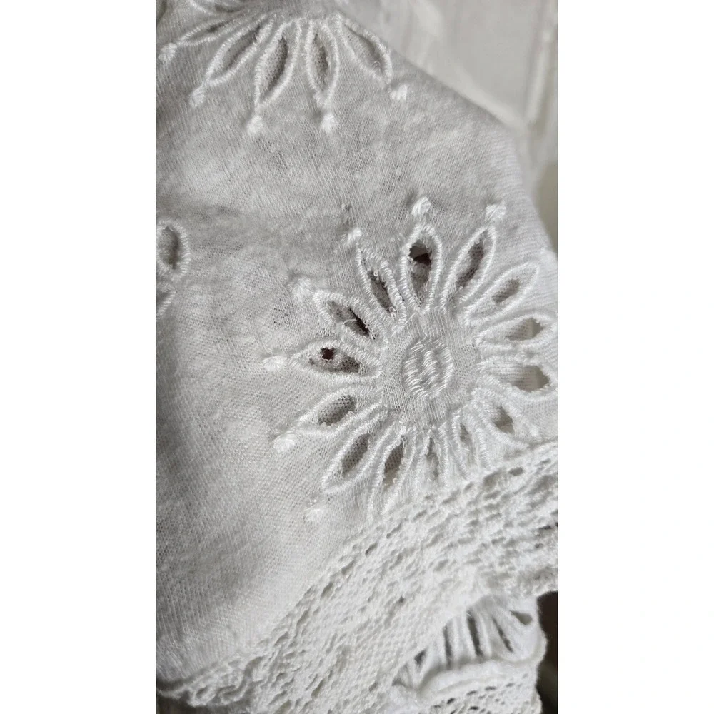 Free People White Eyelet Lace Babydoll Peplum Top Women's Large Boho Cottagecore